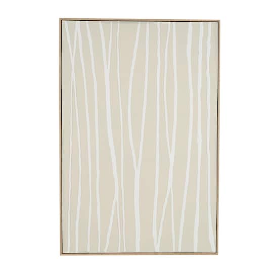 Beige Wooden Abstract Vertical Line Framed Wall Art with Brown Wooden Frame